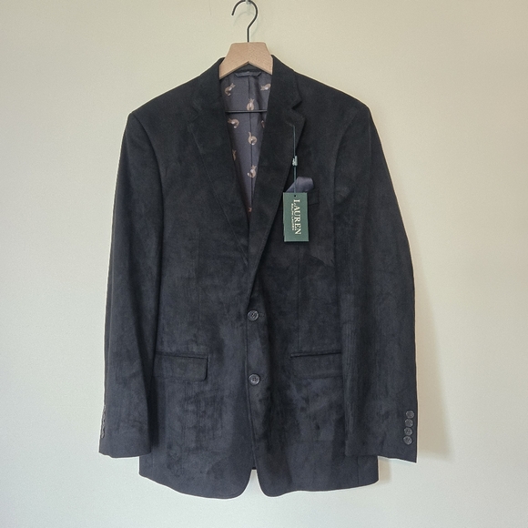 NWT Mens Ralph Lauren Black Faux Suede Sport Coat 40L